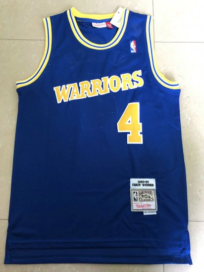 NBA 4 Webber Warriors M&N Maillot bleu brodé